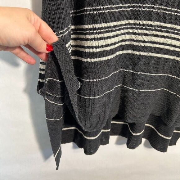 Eileen Fisher 3X Organic Linen Bateau Neck Poncho Top Gray Striped Crepe Knit - Picture 4 of 7